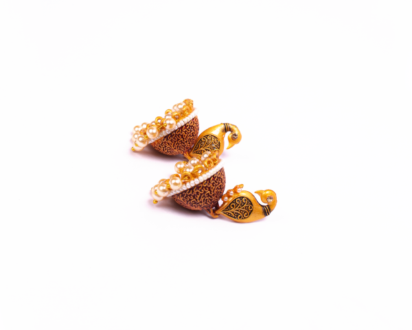 Gold-Plated Alloy Peacock Shape Jhumki Earrings - The Pari Hot on Sale - Image 4