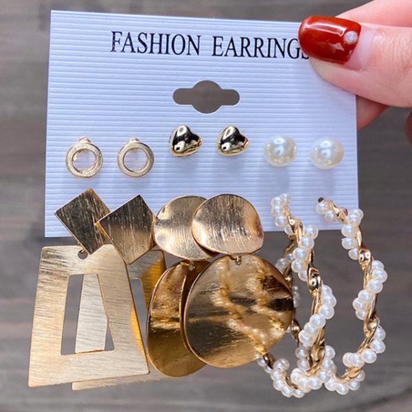 Gold-Plated Alloy Set Of 6 Designer Earrings - The Pari For Sale - Image 5
