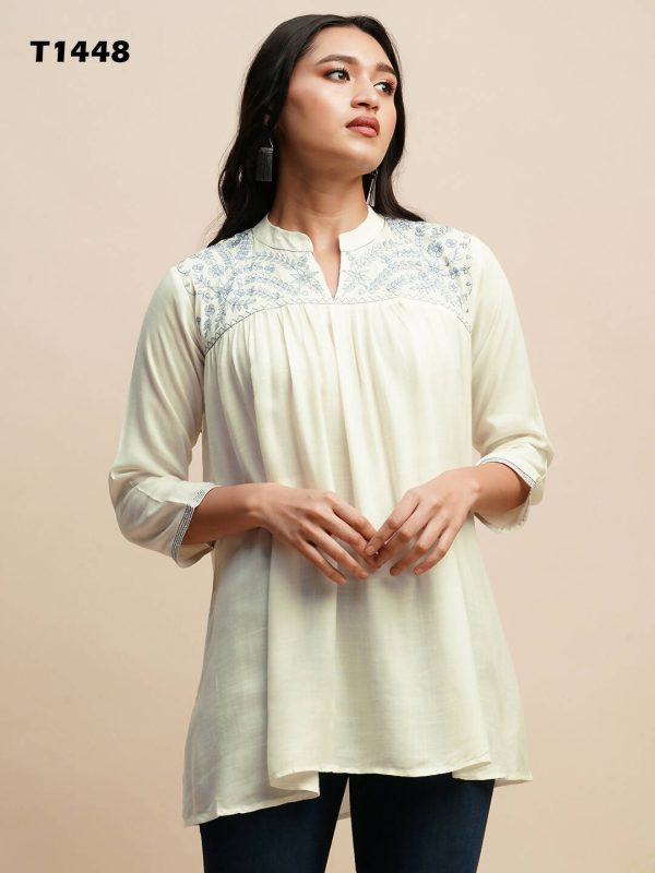 White Rayon Embroidered Top - Tarini Online Hot Sale - Image 5
