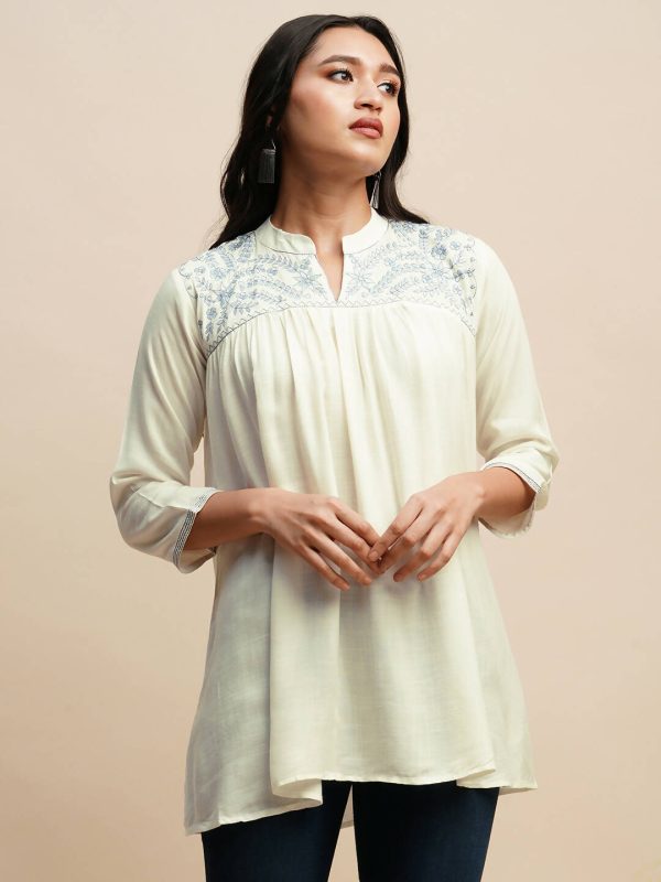 White Rayon Embroidered Top - Tarini Online Hot Sale