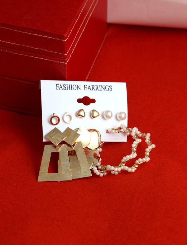 Gold-Plated Alloy Set Of 6 Designer Earrings - The Pari For Sale - Image 2