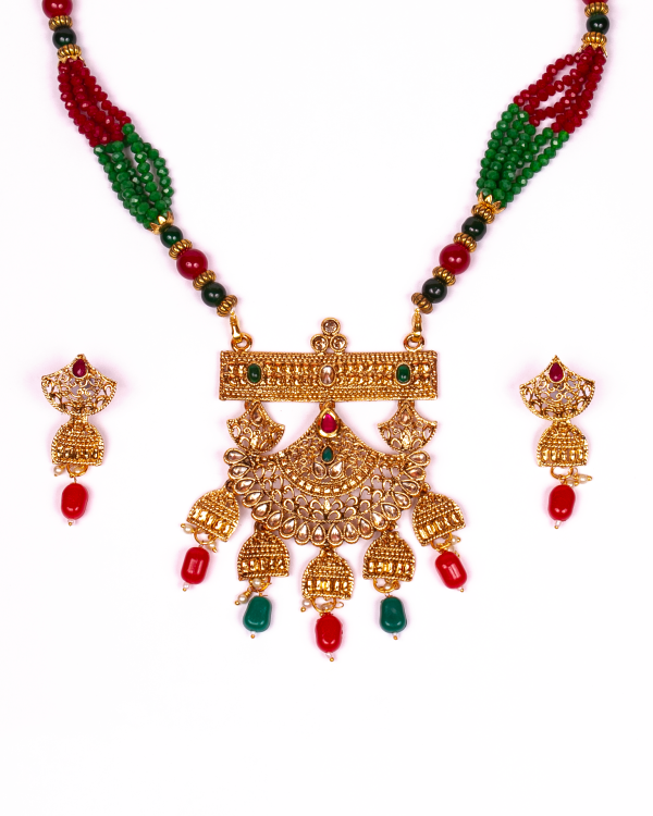 Gold-Plated Alloy Pearl And Beads Mala Pendant Set - The Pari Online