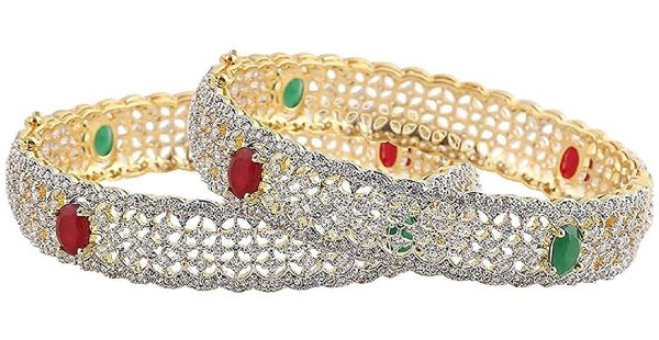 Gold-Plated Alloy American Diamond Broad Multi Bangle Set - The Pari Online now - Image 3