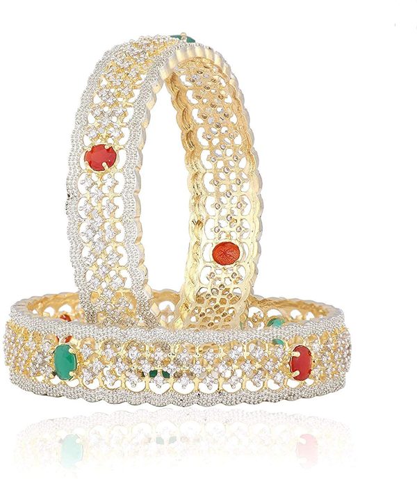 Gold-Plated Alloy American Diamond Broad Multi Bangle Set - The Pari Online now