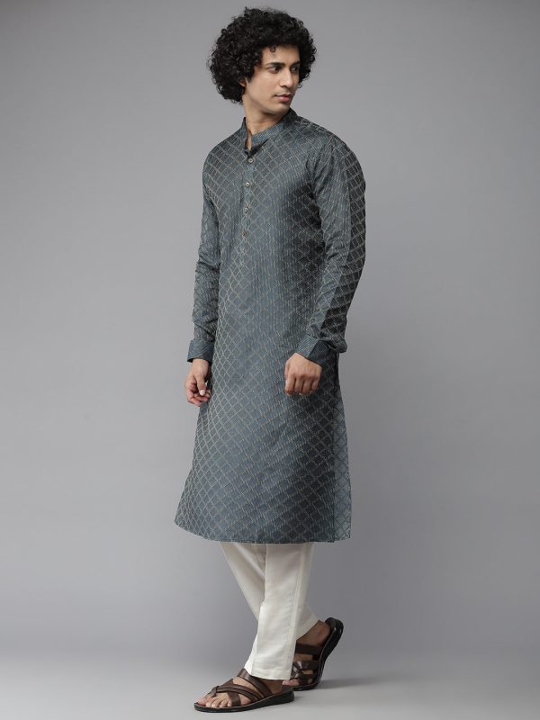 NOZ2TOZ Men Green & Gold-Toned Woven Design Kurta With Pyjama Sale