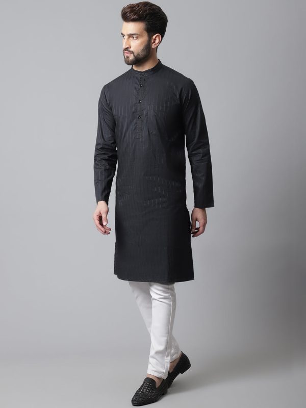 Even Apparels Black Solid Kurta With Band Collar Sale - Image 2